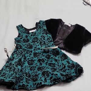 Knitworks Teal and Black Floral Kids Matching Set